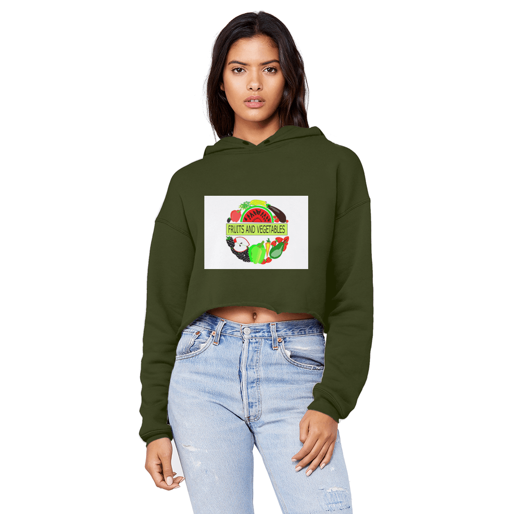 Unisex Fruits And Vegetables Design Cropped Raw Edge Boyfriend Hoodie - Mercy Abounding