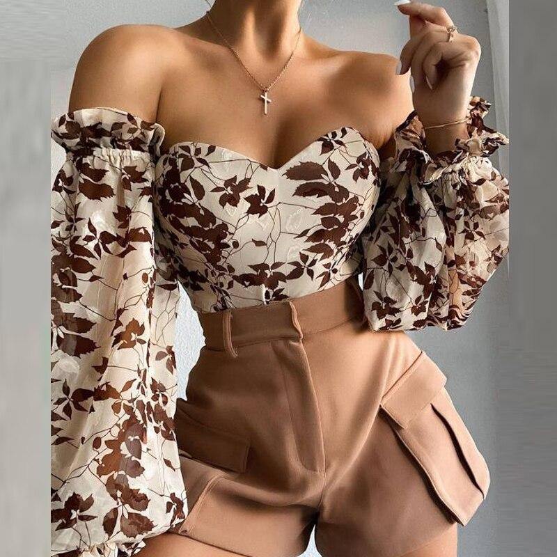 Elegant Women Sexy Floral Print Strapless Chiffon Summer Shirt - Mercy Abounding