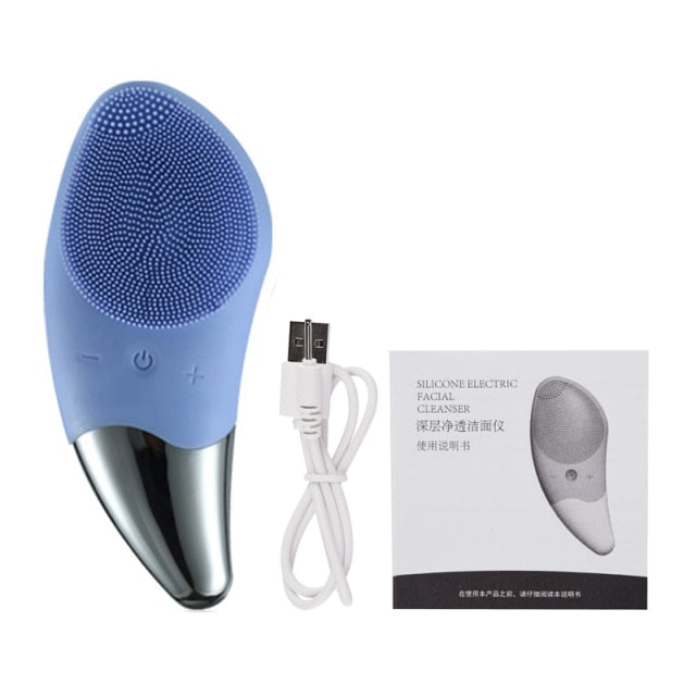 Electric Ultrasonic Silicone Facial Cleansing Massager Brushes