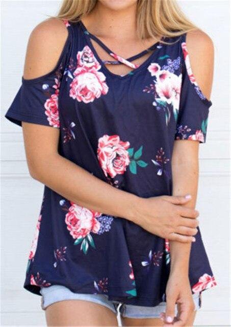 Women Off Shoulder Flower Short Sleeve Top - Mercy Abounding