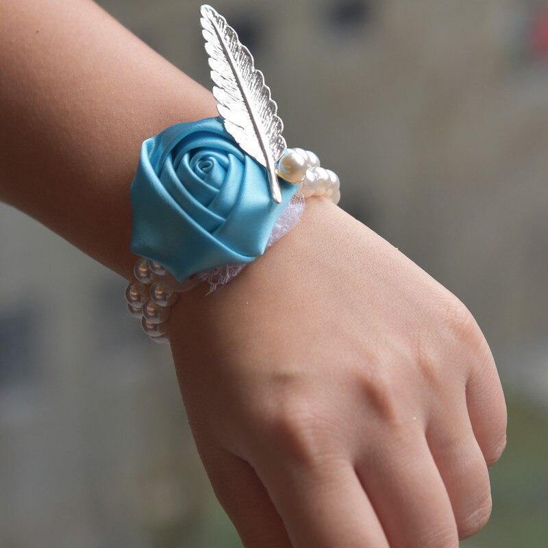 Gorgeous Wedding Wrist Flower Rose Satin Pearls Wristband Bracelet - Mercy Abounding
